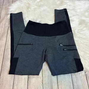 Zella gray striped, black leggings with zippered pockets size S